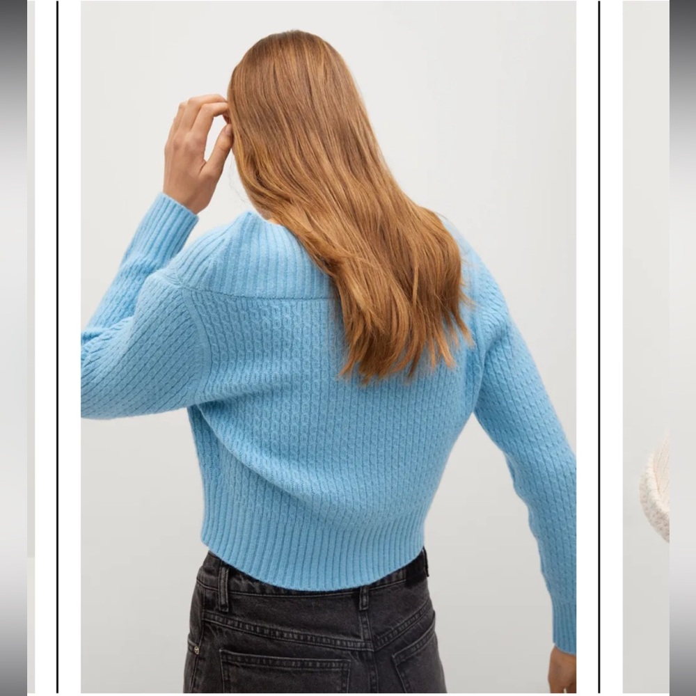 Mango Cropped Blue Cardigan With Buttons - Picture 3 of 8